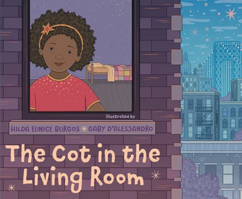 Image of the picture book The Cot in the Living Room by Terry C. Jennings with the theme immigrant communities taking care of each other.