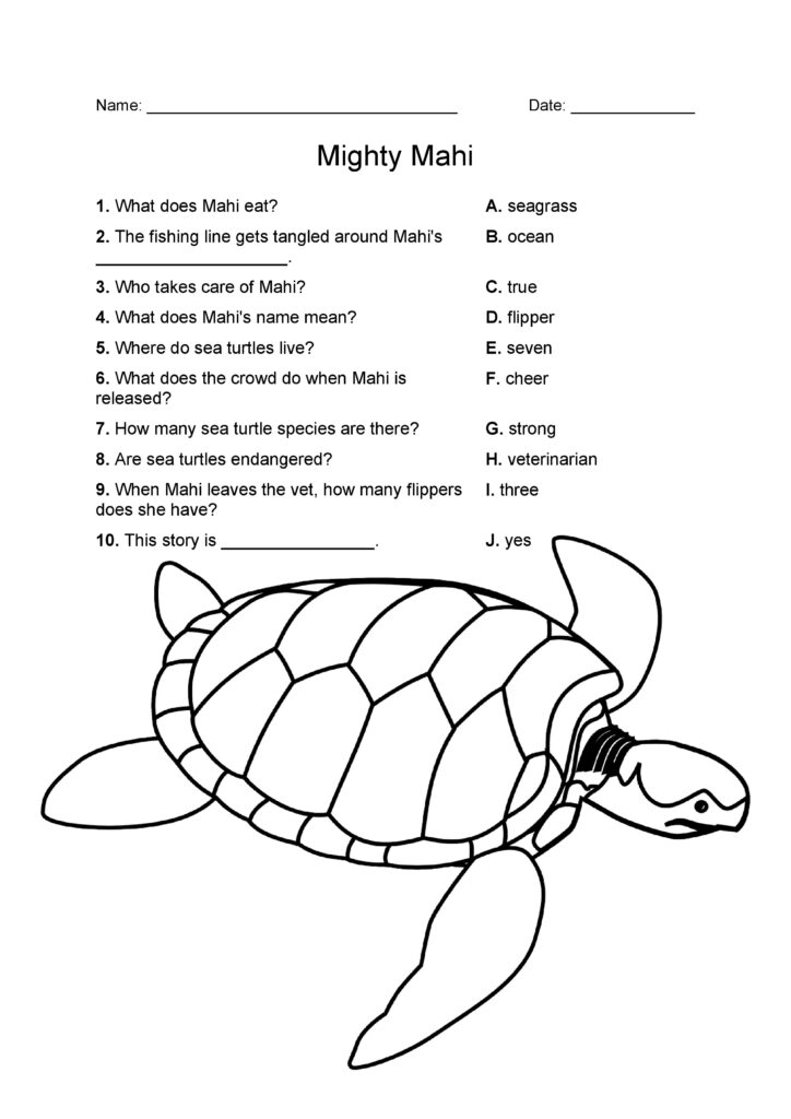 Black and white questions on left and answers to match on right for the picture book Mighty Mahi