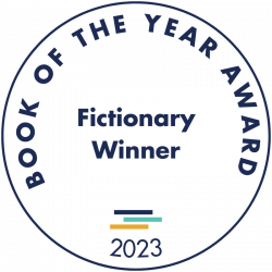 Silver and white round seal Book of the Year Award Fictionary Winner 2023